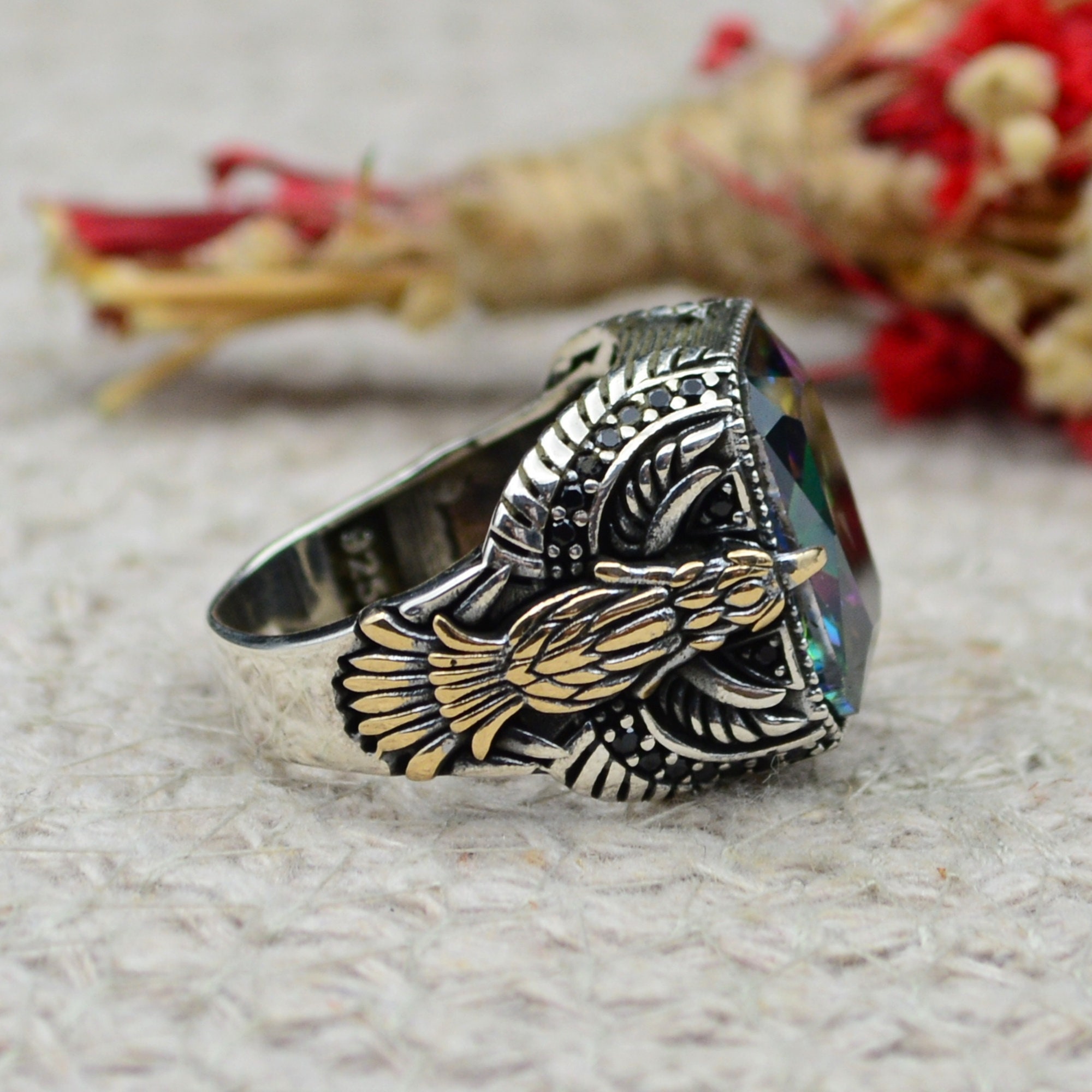 トルコ製 ハンドメイド メンズリング シルバー925 (ミスティックトパーズ) トルコ製 ハンドメイド メンズリング シルバー925 (ミスティックトパーズ)