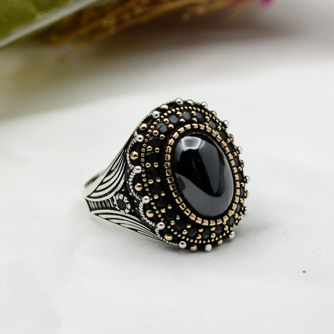 Black Onyx Sterling Silver Ring for Men: Turkish Handmade Design
