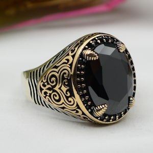 Onyx Black Gemstone Ring for Men - 925 Sterling Silver, Handmade in Turkish ,Gift for Him