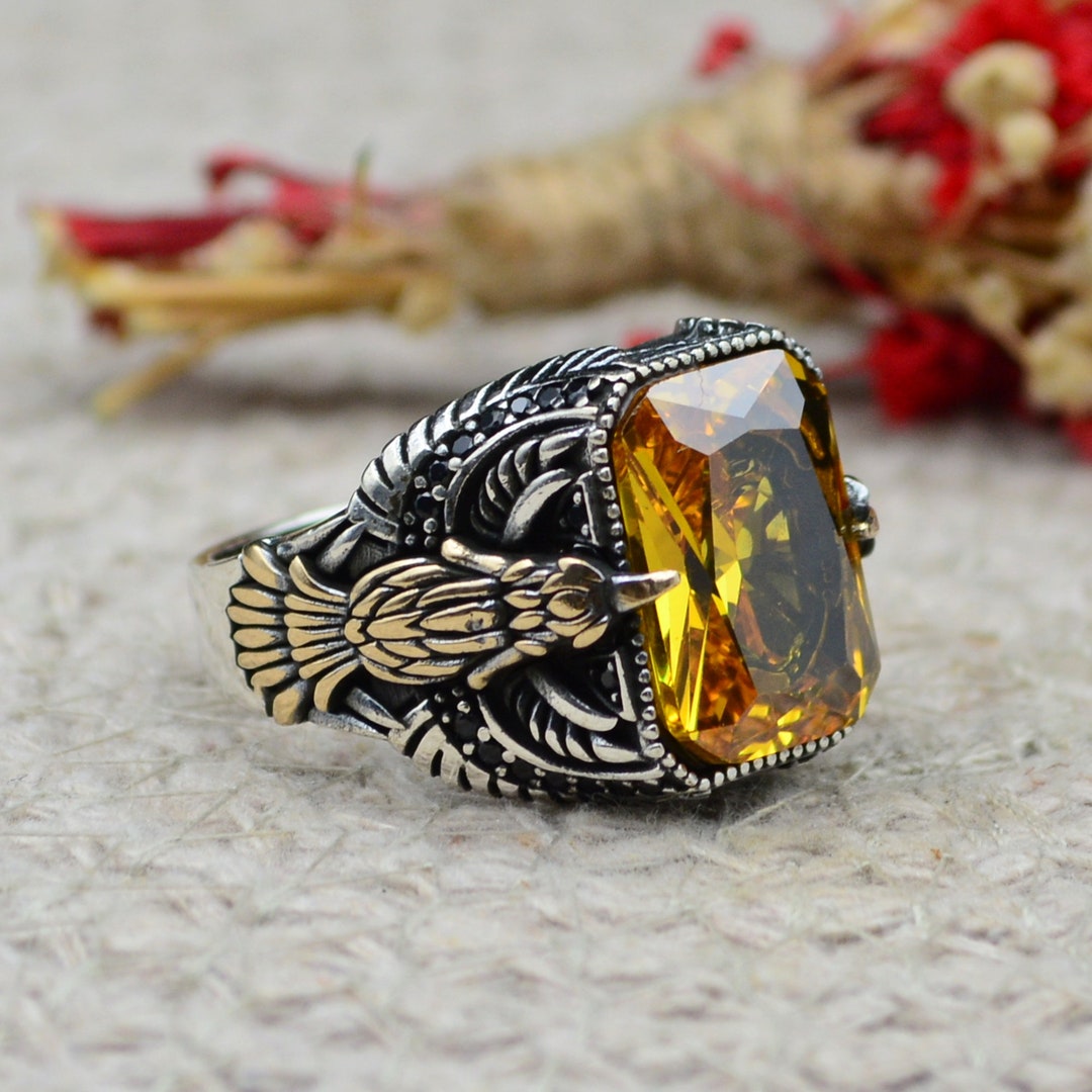 Bague pour homme citrine faite main en argent sterling 925 avec