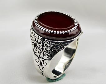 Agate Signet Mens Ring: Modern 925 Sterling Silver Personalized Jewelry