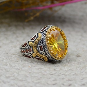 Turkish Handmade Citrine Ring for Men - 925 Sterling Silver