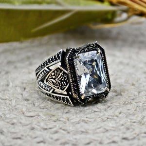 Handmade 925 Sterling Silver Men&#39;s Ring: Turkish Zircon Gemstone