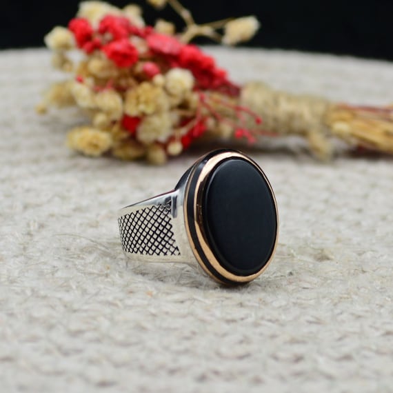 Black Onyx Men's Ring: Handmade 925 Sterling Silver Turkish