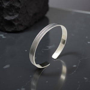 Sterling Silver Men&#39;s Cuff Bracelet: Minimalist Dotted Bangle