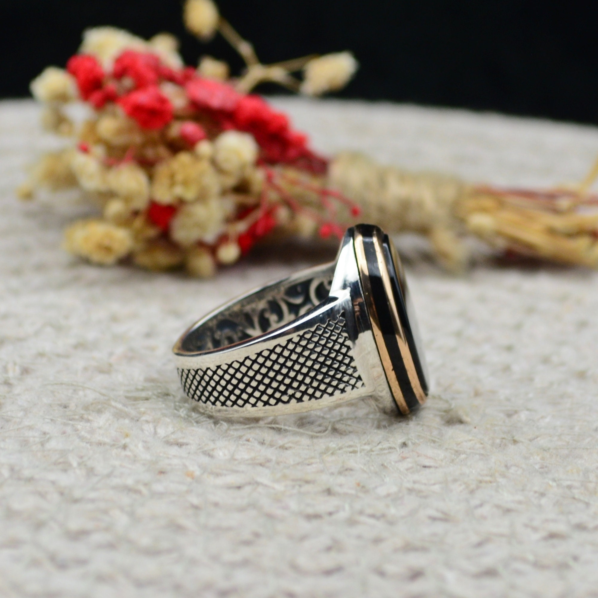 Black Onyx Men's Ring: Handmade 925 Sterling Silver Turkish