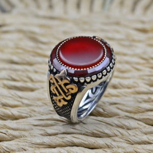 925 Sterling Silver Red Agate Men&#39;s Ring,Unique Jewelry for Him,Turkish Handmade,Gift for men,Personalized Gift
