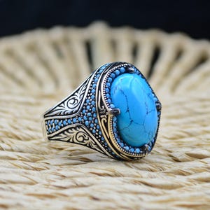 Turquoise Mens Ring: Handmade 925 Sterling Silver Turkish Jewelry