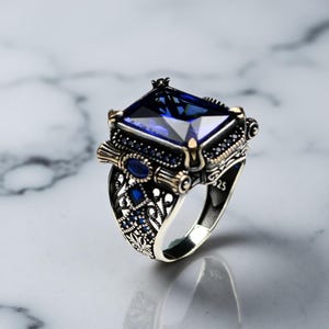 Handmade Blue Sapphire Ring for Men: 925 Sterling Silver Turkish Ring