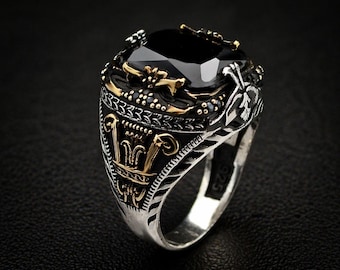 Men's Black Onyx Ring,turkish Handmade 925 Sterling Silver Jewelry