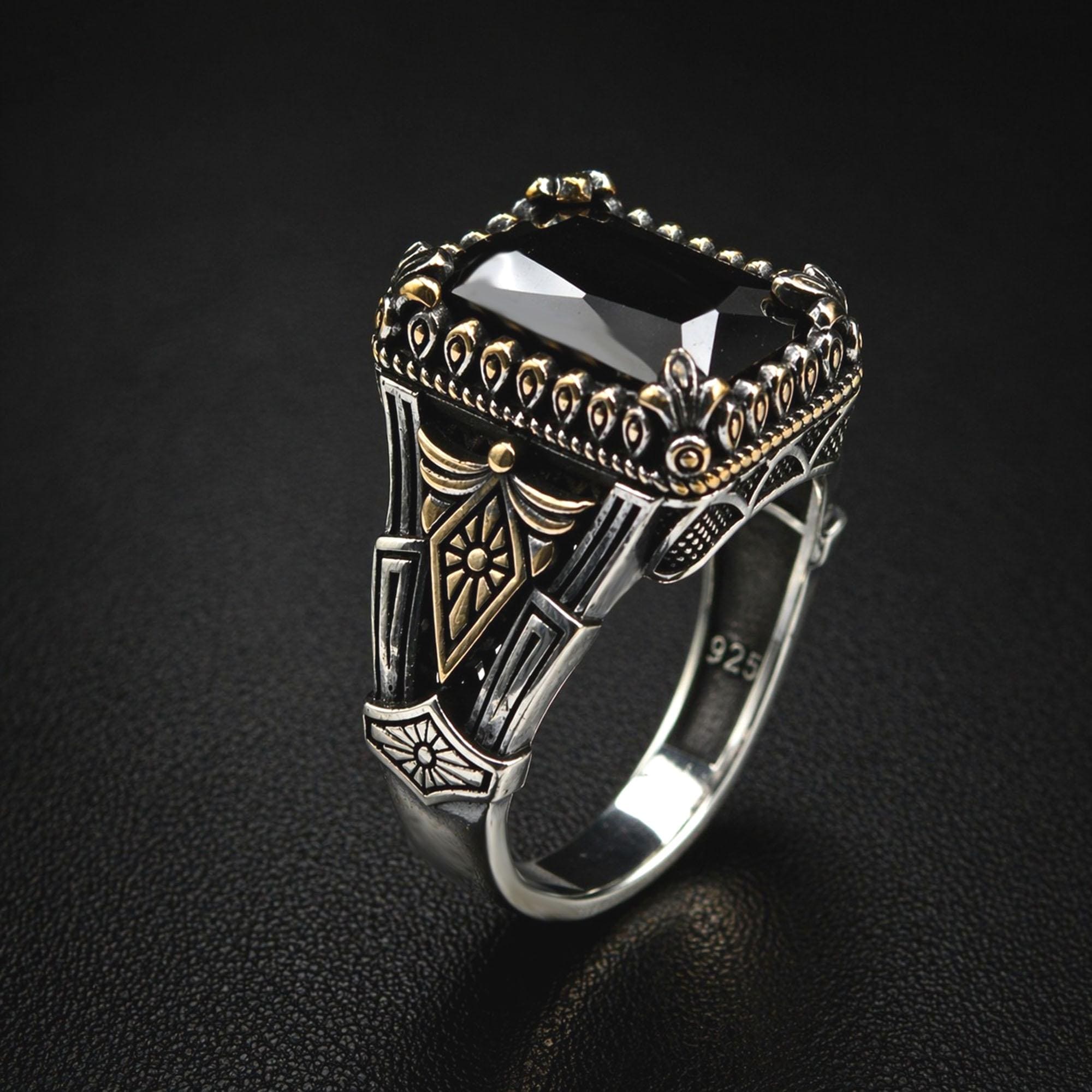Men's Black Onyx Ring,turkish Handmade 925 Sterling Silver Jewelry