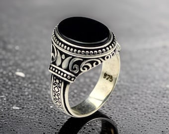 Onyx Men's Ring: Handmade 925 Sterling Silver Gemstone Ring - Etsy