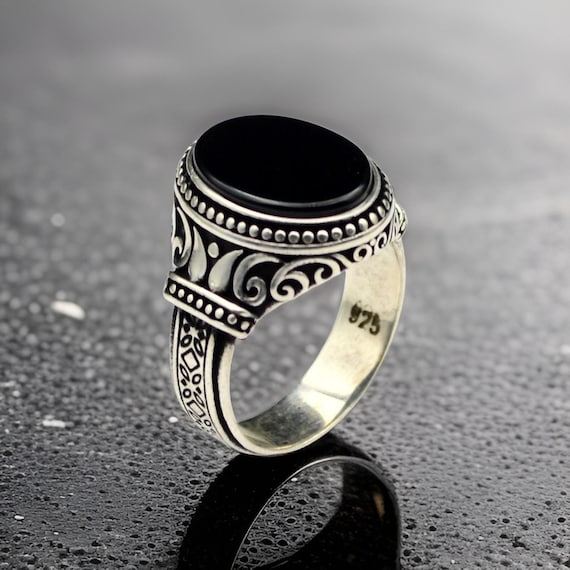 Onyx Men's Ring: Handmade 925 Sterling Silver Gemstone Ring - Etsy