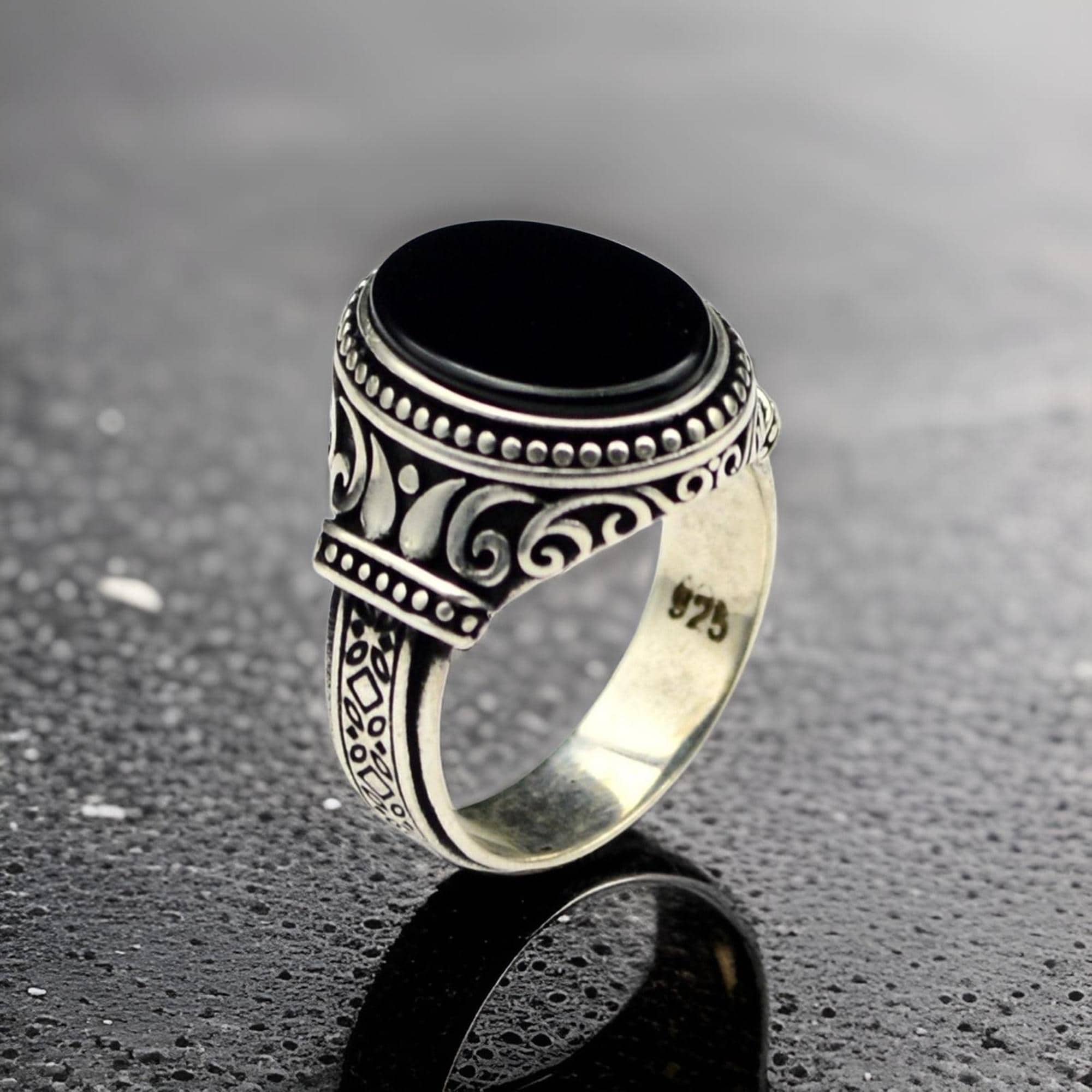 Onyx Men's Ring: Handmade 925 Sterling Silver Gemstone Ring - Etsy