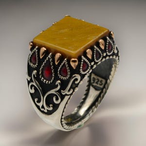 Men&#39;s Turkish Tiger&#39;s Eye Gemstone Ring,Handmade 925 Sterling Silver Men Ring,Gift for him