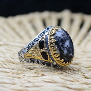 Tourmaline Men&#39;s Ring: Handmade 925 Sterling Silver Turkish Ring