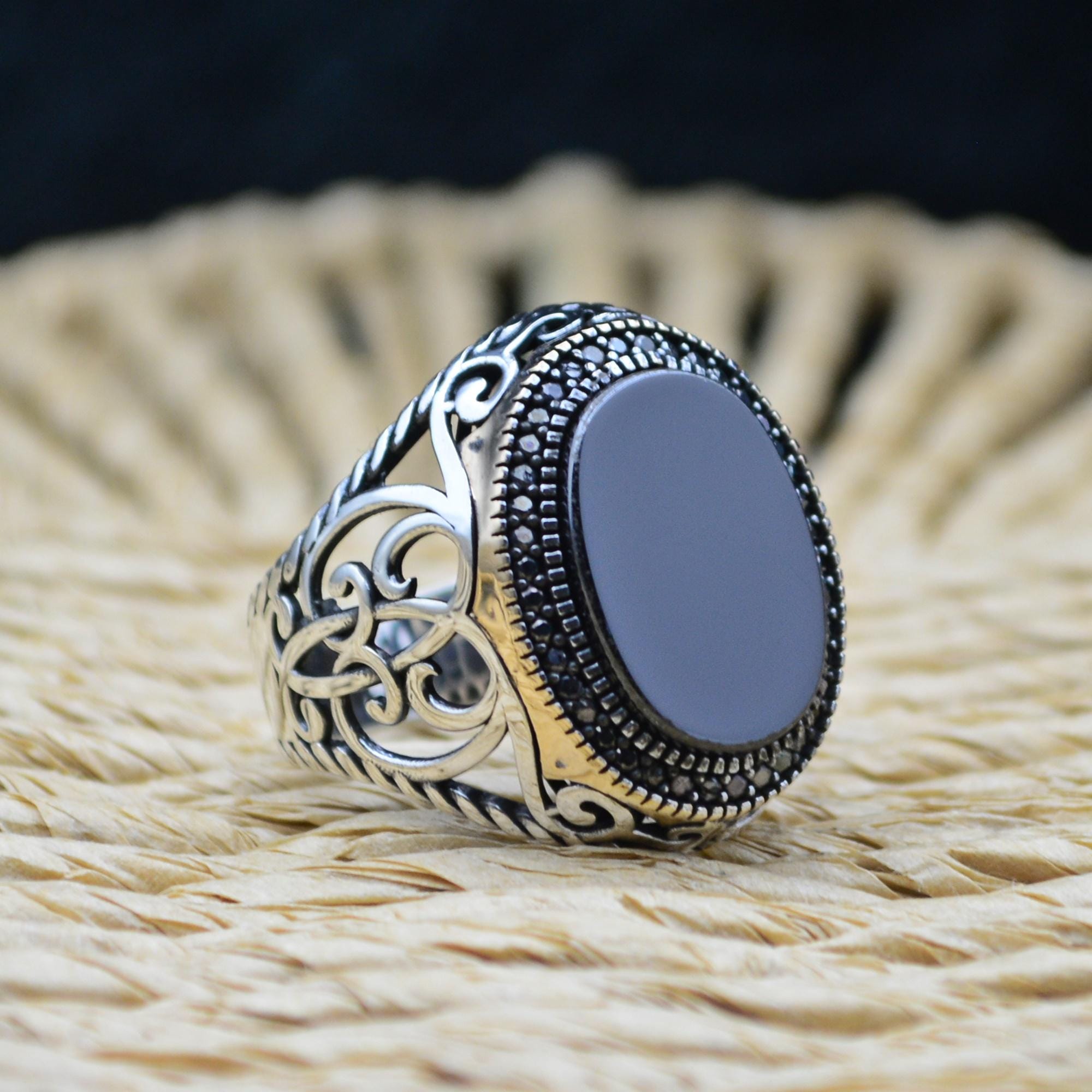 Black Onyx Sterling Silver Signet Men's Ring: Turkish Design - Etsy