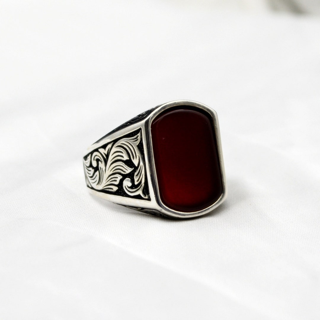 Red Agate Sterling Silver Ring for Men: Turkish Design - Etsy