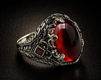 Anillo de rubí para hombre - Joyería artesanal turca hecha a mano