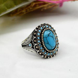 Turquoise Ring for Men,Gemstone Men's Ring,Handmade 925 Sterling Silver Men's Ring,Gift for Him