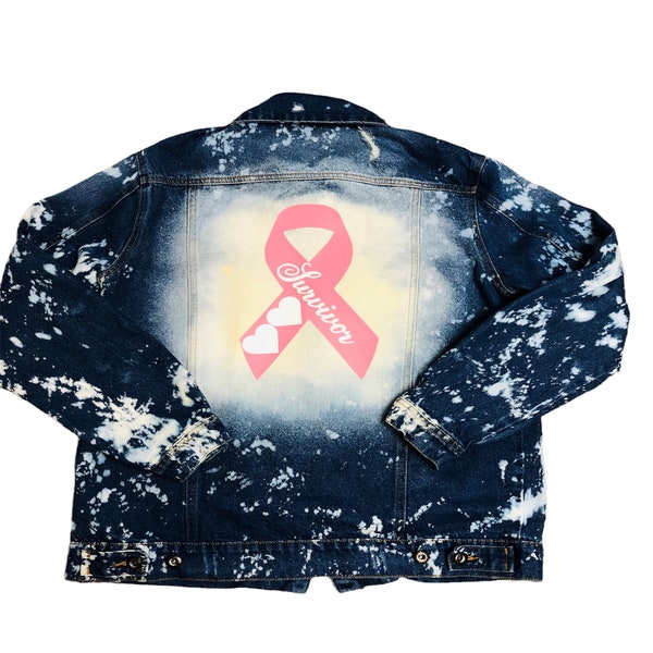 Breast Cancer "Survivor" Bleach Stained Jean Jacket