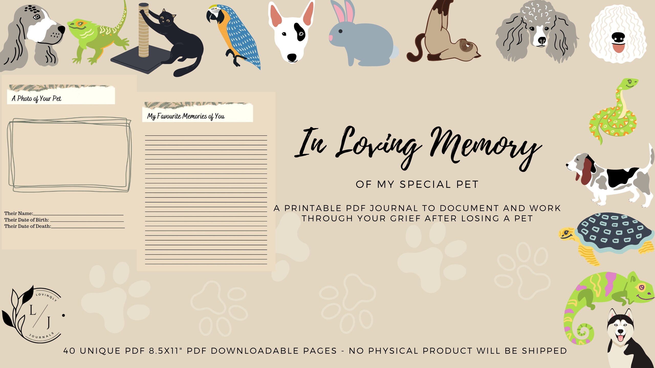 Pet Loss, Grief Journal, Pet Memory Book, Animal Memorial, Pet Sympathy