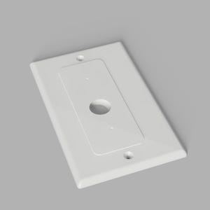 Peut inclure: Une plaque murale rectangulaire blanche avec une ouverture circulaire centrale et deux trous de vis. La plaque comporte une section rectangulaire surélevée autour de l'ouverture. La plaque est en matériau lisse et brillant.