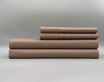 300TC 100% Organic Cotton Sateen Bed Sheet Set 4-piece / Egyptian Count Long-Staple / Feathery Softness That Feels Like Its Barely There