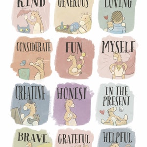 Póster infantil inspirador con valores relacionados con la jirafa, educativo, gráfico para niños, afirmación positiva, motivación, impresión para niños, póster para niños