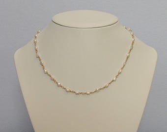 14k gold filled zoetwaterparel met draad gewikkelde ketting