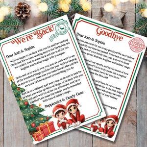 Carta de llegada de los elfos: "He vuelto" y carta de despedida de los elfos, descarga digital editable para imprimir en casa, para un solo niño o varios niños