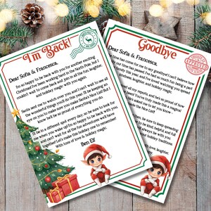 Carta de llegada de un elfo: "He vuelto" y carta de despedida de un elfo, descarga digital editable para imprimir en casa, para un solo niño o varios niños