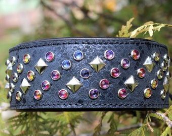 One Wish Dog Collar with Swarovski gems and genuine leather -  2” width