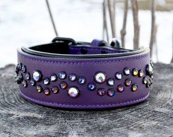 Call me violet Swarovski genuine leather dog collar diamond collar 2” width