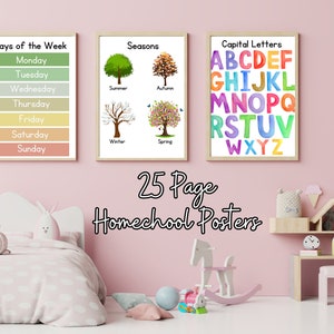 Alphabet Chart, Printable Home School Posters, Teacher Posters, Home School Worksheet, Educational Posters, Pastel Decor