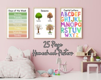 Alphabet Chart, Printable Home School Posters, Teacher Posters, Home School Worksheet, Educational Posters, Pastel Decor