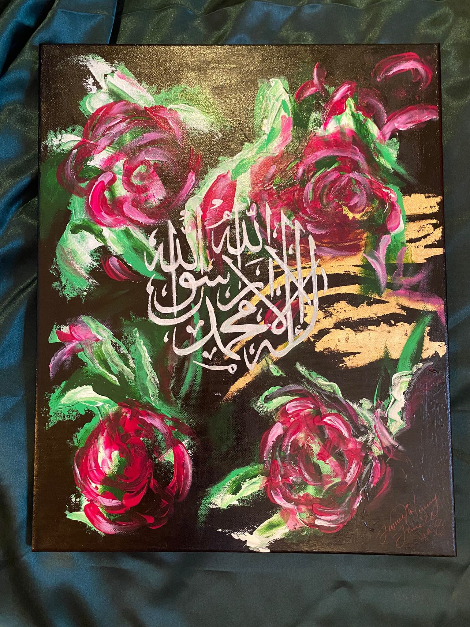 Kalimah Red Roses Arabic Calligraphy Acrylic Canvas 15% Discount ...