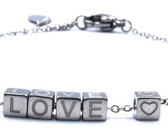 Silver Charm Love Chain Bracelet