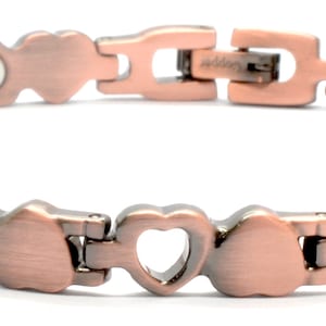 Copper Magnetic Bangle with Heart Chain Link Band