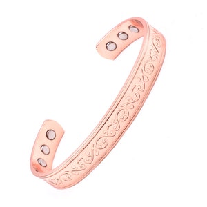 Copper Magnetic Bracelet with Patterned Band - wide size