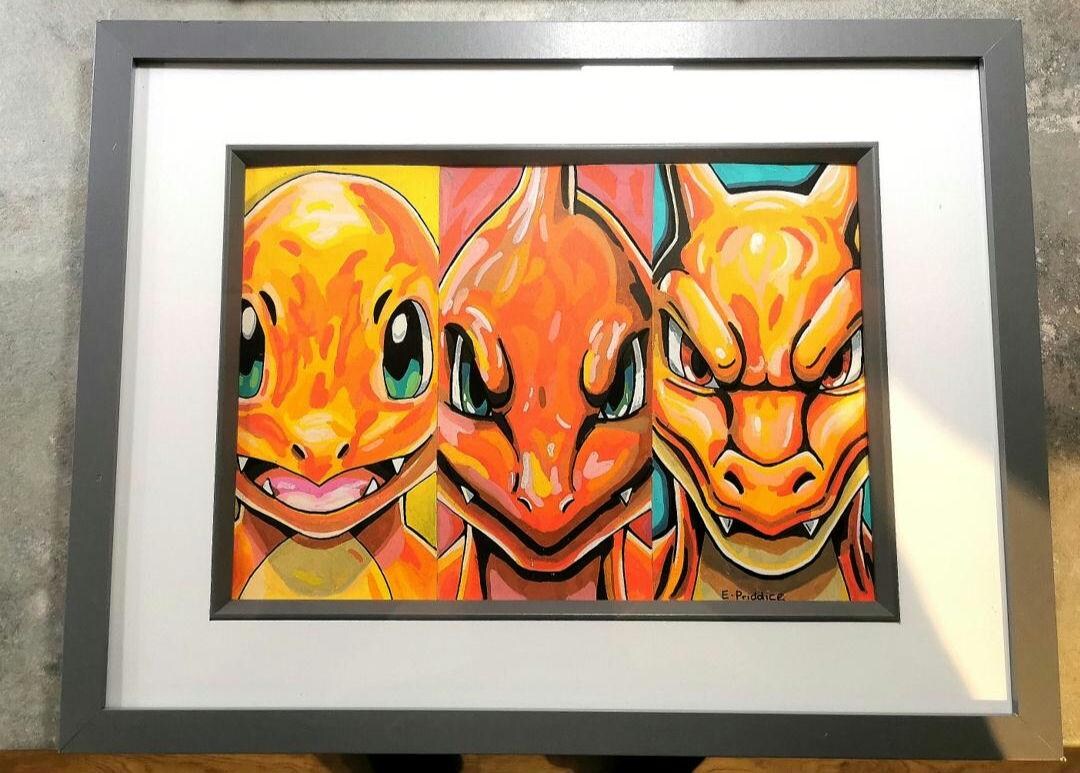 Original Framed Charizard Evolution Artwork – Charmander / Charmeleon ...