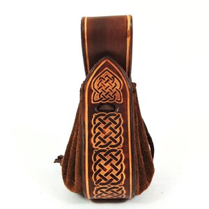 Borsa porta soldi in pelle vichinga marrone con stampa goffrata, porta monete con nodo vichingo medievale, porta monete fatto a mano in vera pelle unisex