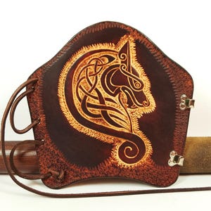 Handmade arm guard archery leather brown punched wolf archery longbow traditional Viking Wolf Viking real leather protector