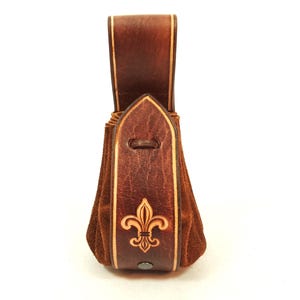 Money bag Fleur de Lis embossed leather brown Made in Germany Leather bag handmade medieval genuine leather unisex taler bag coins bag