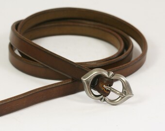 Cintura medievale in pelle marrone per bambini alta 120 cm cintura medievale lunga B1,5 cm delicata cintura da donna in pelle nuda fatta a mano per bambini unisex