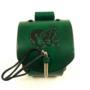 Medieval bag Celtic cat carved leather green Viking OSEBERG Celts handmade hand-painted unisex belt bag genuine leather bag