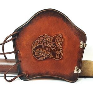 Handmade arm guard archery Viking gripping beast leather brown punched genuine leather unique unisex traditional