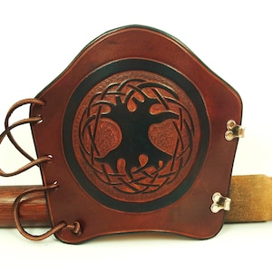 Armguard archery leather brown Yggdrasil punched bow cuff tree of life tree ash Celts Viking longbow traditional Middle Ages