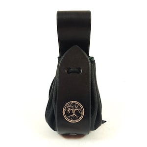 Borsa porta soldi in pelle Yggdrasil nera con stampa medievale vichinga, realizzata a mano, con albero della vita, porta monete in vera pelle