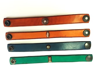 Leather bracelet, genuine leather, decorative rivet, width 2 cm, circumference 17 cm, blue, brown, green, women's, children's, leather bracelet, snap fastener, handmade, unique pieces